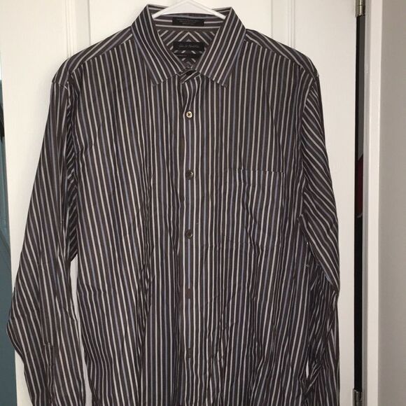 Brown Blue Stripe John W Nordstrom LS Shirt L - Picture 1 of 5